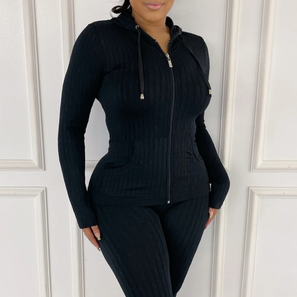 Seamless Zipper Hoodie Top & Leggings Set (ONE SIZE)